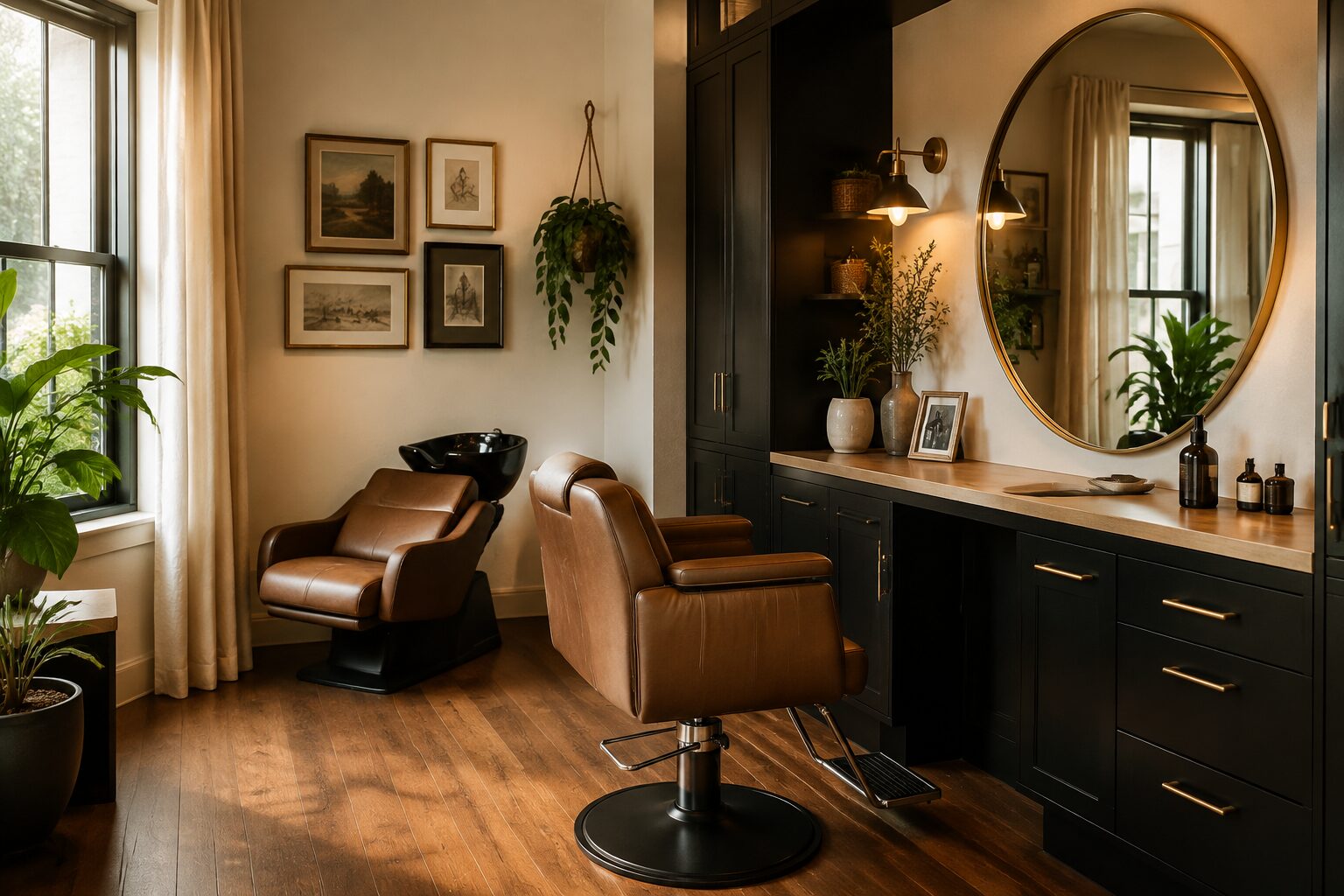 Warm, customizable private salon suite interior